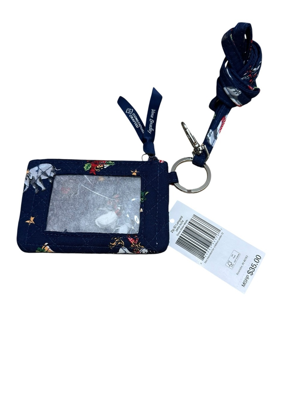 Vera Bradley Navy Floral and Animal Print Lanyard ID Holder